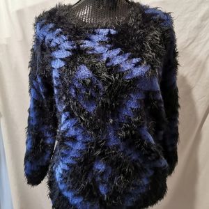 Katsumi Blue & Black Eyelash Sweater Size Medium